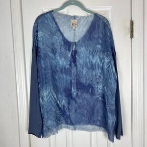 Go by Go Silk Semi-Sheer Abstract Long Sleeve Blouse Top